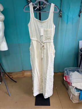 By Together Cream Textured Sleeveless Jumpsuit with Rope Waist